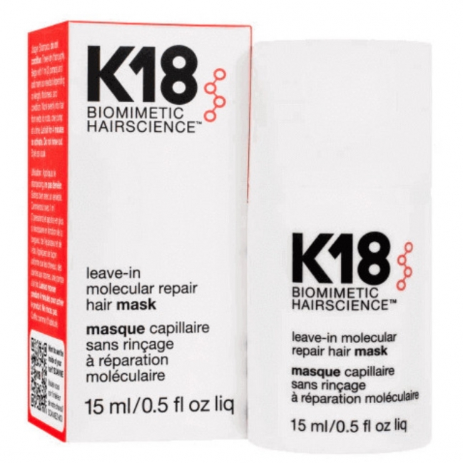 K18 מסכה ללא שטיפה לתיקון ושיקום מולקולרי של השיער 15 מ